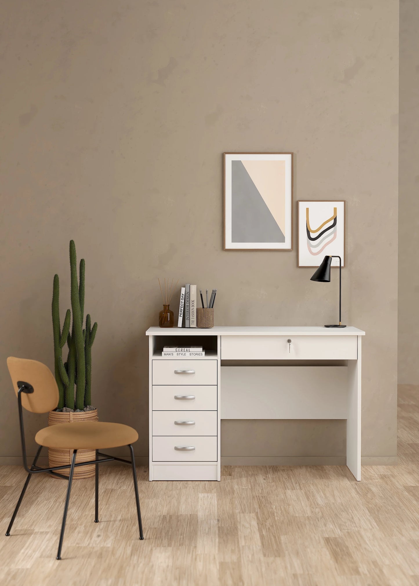 Tvilum Walden 5 Drawer Office Desk with 1 Locking Drawer for Adults, White