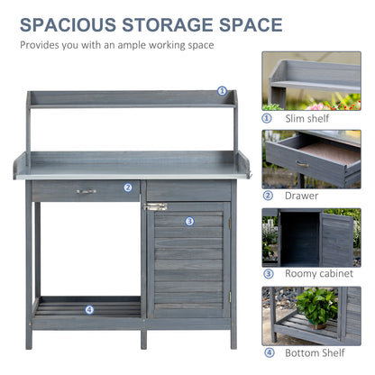 Outsunny Potting Bench Prep Table with Faucet, Sink, and Storage, Gray