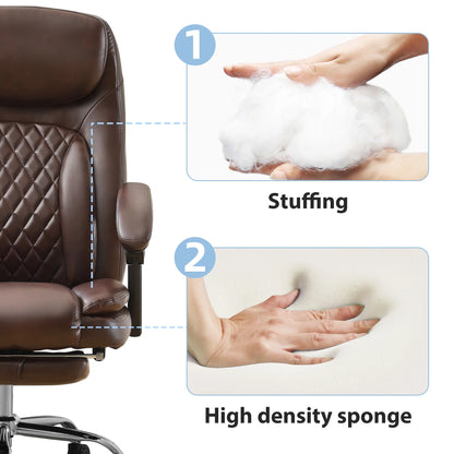 JONPONY Big and Tall Office Chair 500LBS Executive Office Chair Massage and Footrest Ergonomic Computer Desk Chair Reclining High Back Leather Office Chair Lumbar Back Support Swivel Rolling,Black