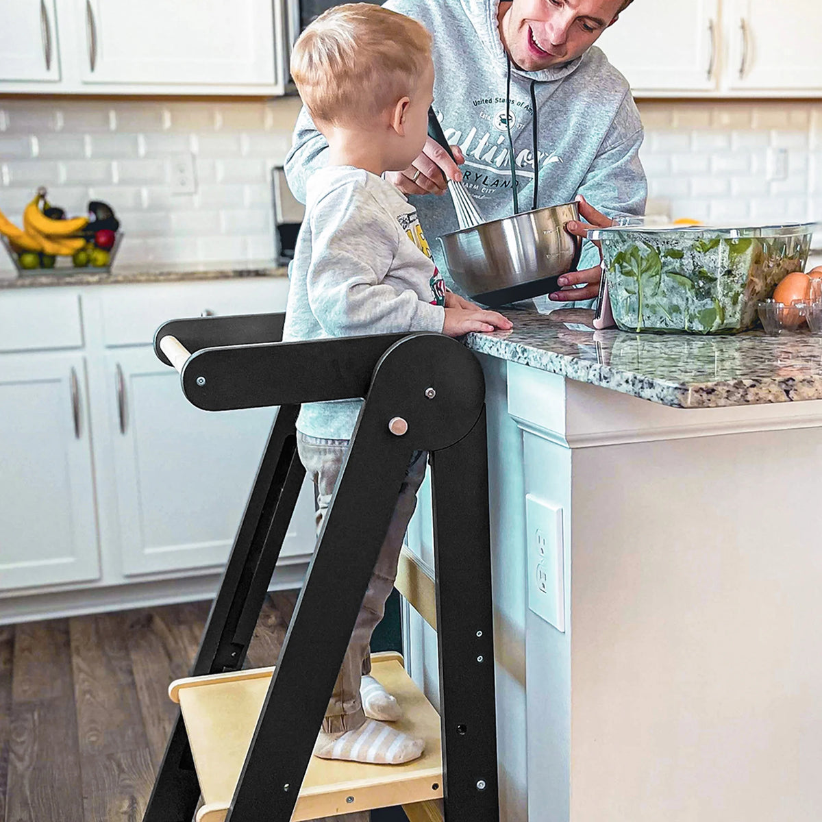HARPPA Foldable Toddler Kitchen Tower, Standing Tower for Kids Age 1.5-6 Years, White