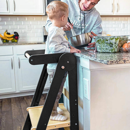 HARPPA Foldable Toddler Kitchen Tower, Standing Tower for Kids Age 1.5-6 Years, White