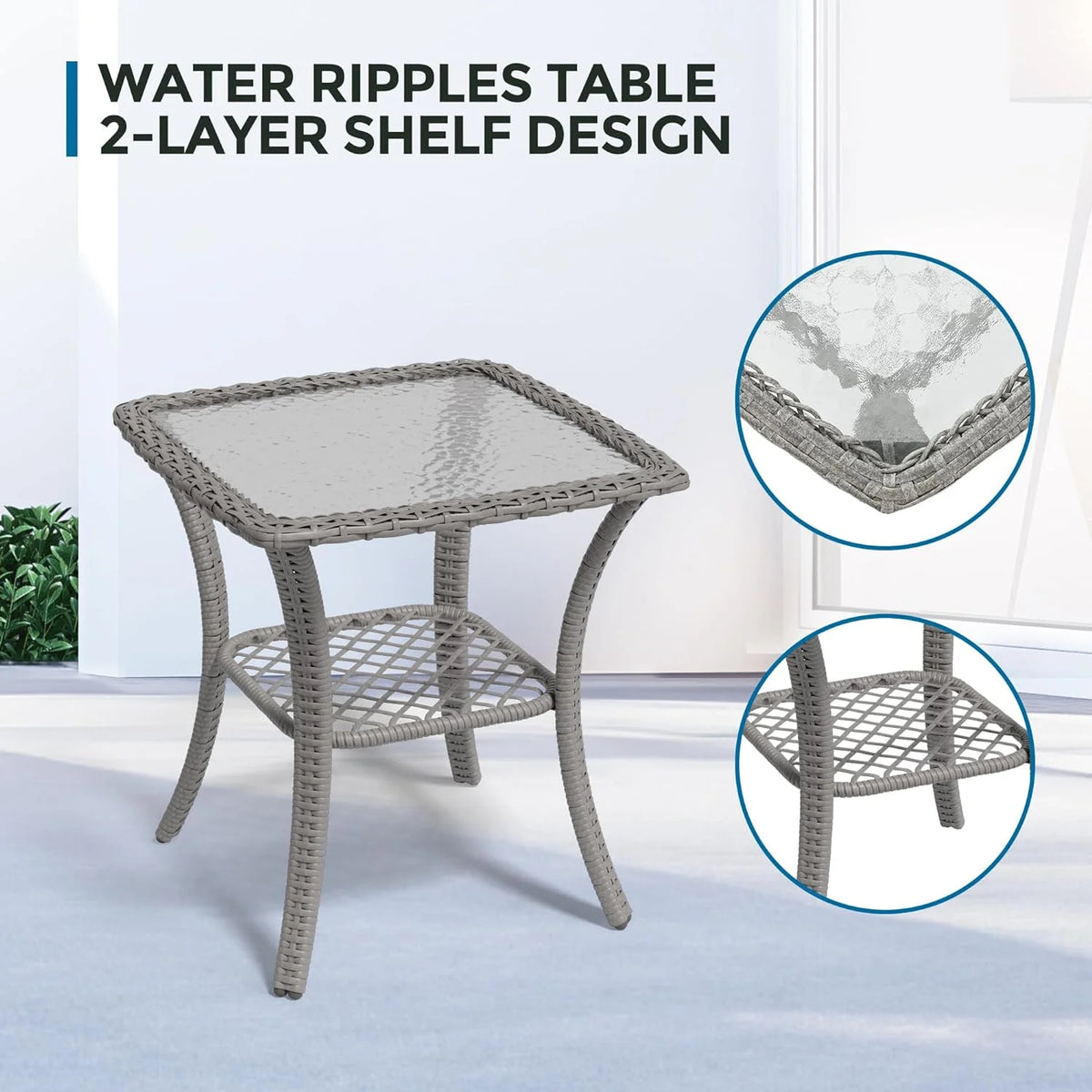 ELPOSUN 3-Piece Outdoor Rocking Chairs, Wicker Patio Furniture with Thickened Cushions and Table for Porch