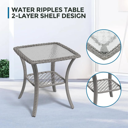 ELPOSUN 3-Piece Outdoor Rocking Chairs, Wicker Patio Furniture with Thickened Cushions and Table for Porch