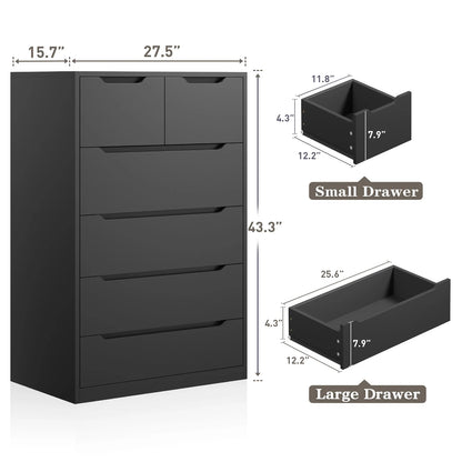 EnHomee White Dresser for Bedroom Wood 6 Drawer Modern Storage Cabinet for Bedroom Living Room Closet, 43.3"Hx 27.5"Lx 15.7"D
