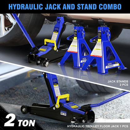 POVANLI Floor Jack, 2 Ton Low Profile Floor Jack, 3t jack stand Tire Repair Kit Heavy Duty Steel Racing Floor Jack with Single Piston Quick Lift Pump, Floor Jack Lifting Range 3.3"-15.2"
