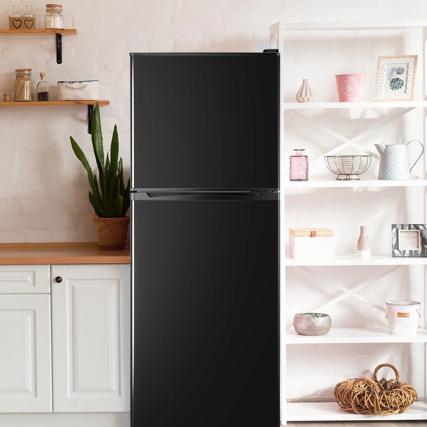 4.5 Cu. ft. Compact Refrigerator 2 Door with Freezer,5 Adjustable Thermostat & 4 Removable Glass Shelves