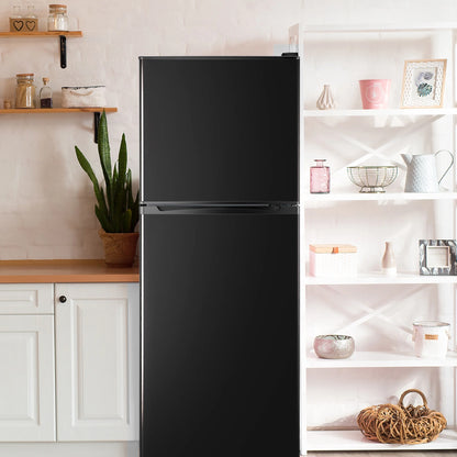 4.5 Cu. ft. Compact Refrigerator 2 Door with Freezer,5 Adjustable Thermostat & 4 Removable Glass Shelves