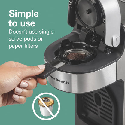 The Scoop Single Serve Coffee Maker & Fast Grounds Brewer for 8-14oz. Cups, Brews in Minutes, 40oz. Removable Reservoir, Stainless Steel (49987),Silver