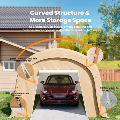 COSIEST 10'x20'Heavy Duty Carport ,Portable Outdoor Canopy Garage with Waterproof PE Roof and Steel Frame