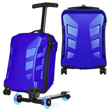 Advwin Scooter Suitcase for Kids & Adults, 3-D Hardshell Ride On Scooter Luggage with LED Light Up Wheels, TSA Lock, Lightweight Foldable Carry On Rideable Suitcase for Children Teenagers, Silver