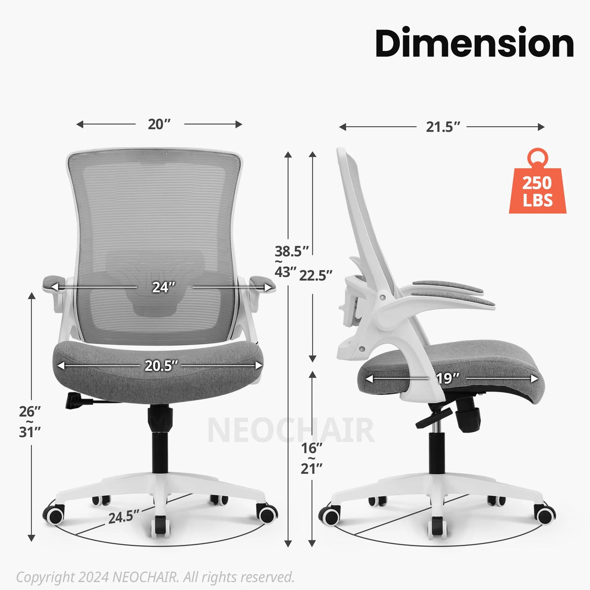 NEO CHAIR Ergonomic Office Chair, Adjustable High Back Mesh Desk Chair with Flip-up Arms, Black