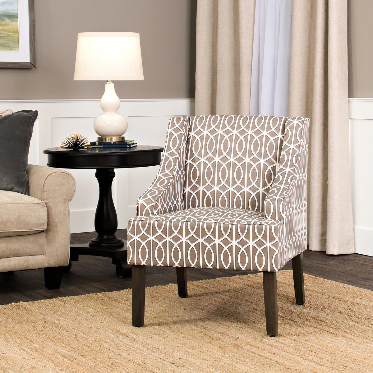 HomePop Classic Swoop Accent Chair - Blue and White Damask