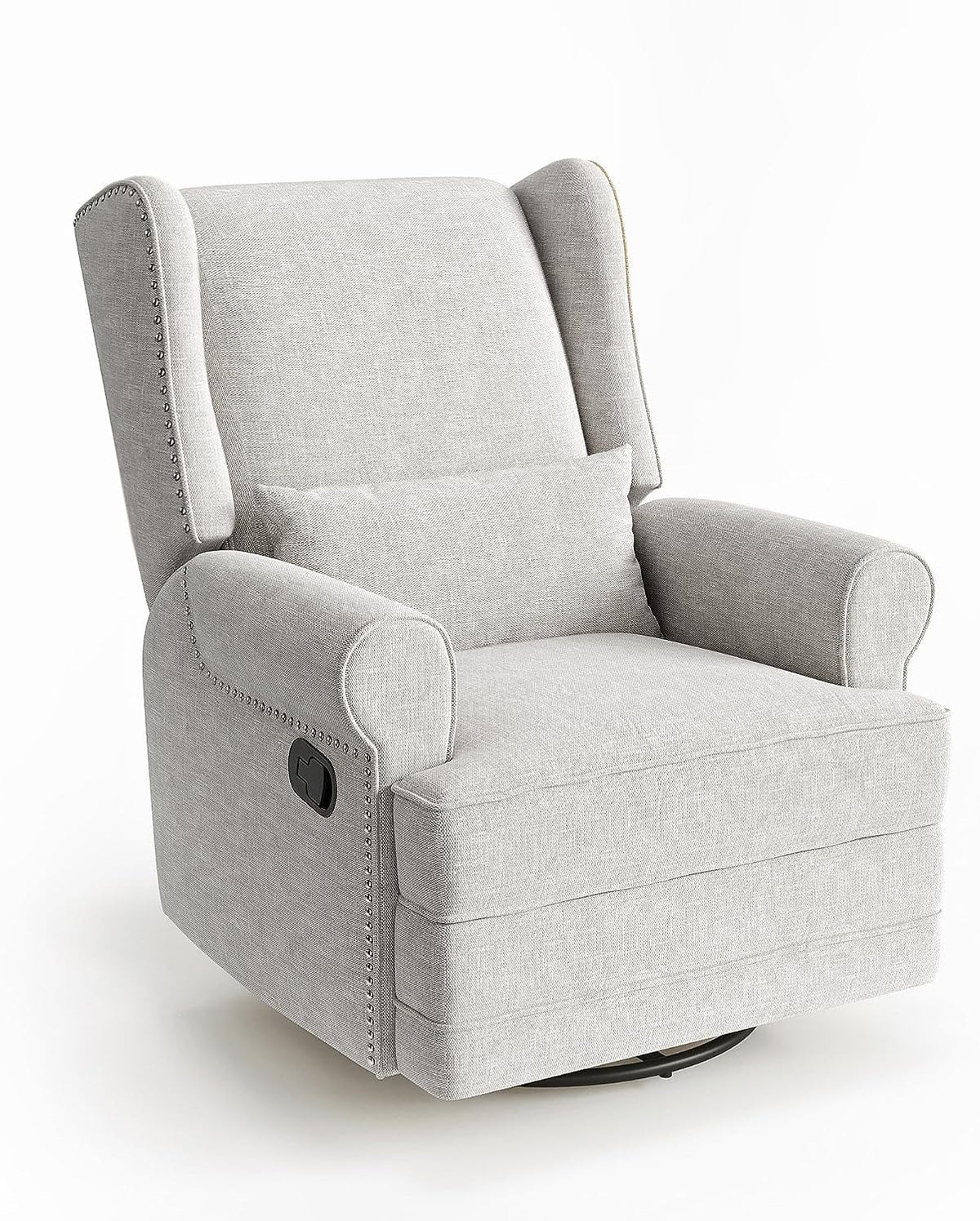Royalcraft Swivel Nursery Glider Recliner, Comfy Upholstered Glider Chair with Lumbar Pillow and Footrest, Beige
