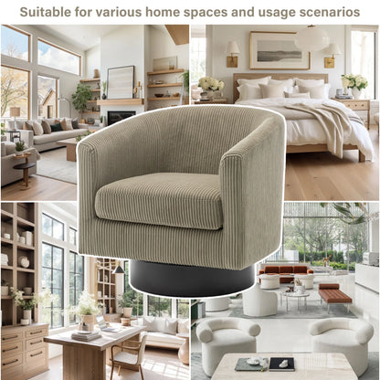 UIXE Swivel Accent Chair, Upholstered Fabric Barrel Chair for Living Room, Small Single Sofa Bedroom Reading Seat, Light Gray