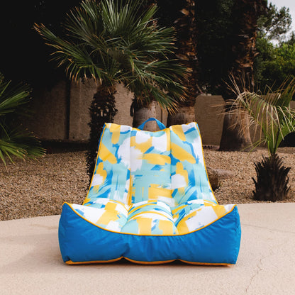 Big Joe Captain's Float No Inflation Needed Pool Lounger with Drink Holder, Tropical Hibiscus Aqua Double Sided Mesh, Quick Draining Fabric, 3 feet