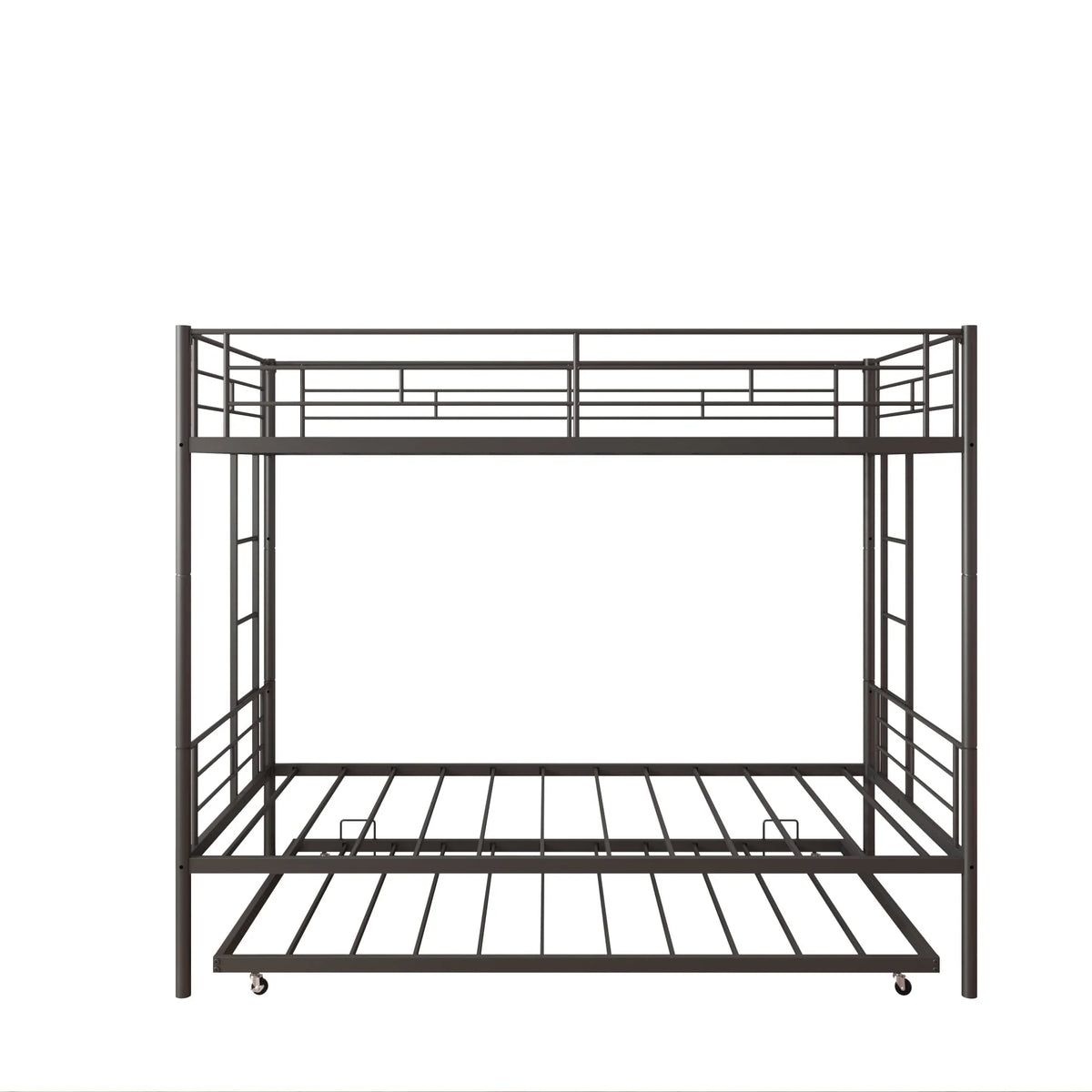 Seizeen Bunk Bed Twin Over Twin Size, Metal Triple Bunk Bed with Trundle, Black Heavy Duty Bunk Bed Frame Per Bed Up to 400LBS, 2 Side Ladders and All-round Safety Guard Rails