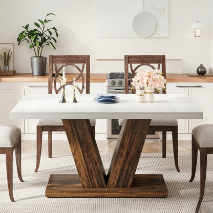 Finmind 47-inch Dining Table for 4 to 6, Farmhouse Wood Kitchen Table for Dining Room, White