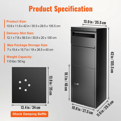 BENTISM Package Delivery Boxes for Outside 13.9"x11.6"x42", Galvanized Steel Delivery Box for Packages With Coded Lock, Anti-theft Baffle, IPX3 Waterproof Package Drop Box