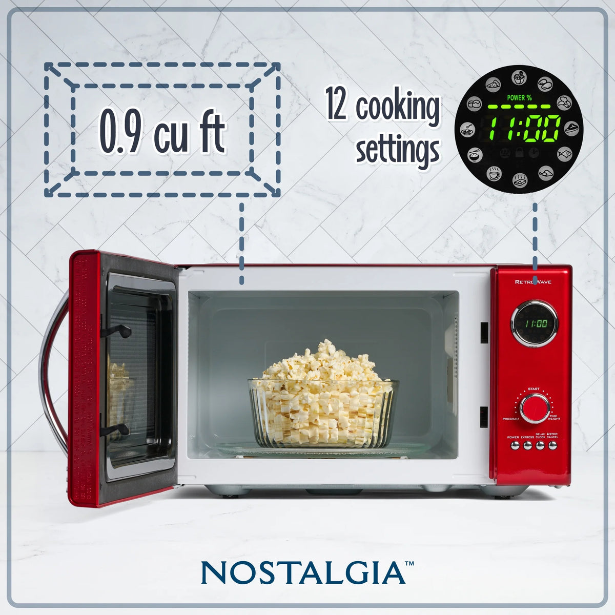 Nostalgia Retro Microwave for Countertop 0.9 cu ft Vintage Microwave, Ivory