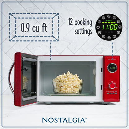 Nostalgia Retro Microwave for Countertop 0.9 cu ft Vintage Microwave, Ivory