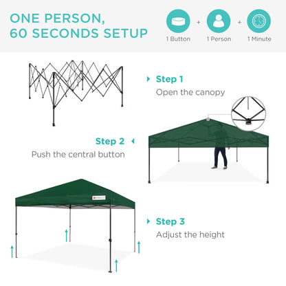 Best Choice Products 12x12ft Easy Setup Pop Up Canopy w/ 1-Button Setup, Wheeled Case, 4 Weight Bags - Navy Blue