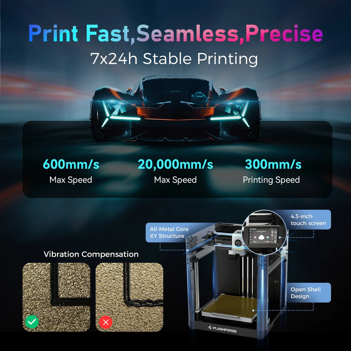 Flashforge 3D Printer Adventurer 5M, 3D Printers for Beginners Home DIY, High Speed Print Size 8.7 x 8.7 x 8.7in, Black