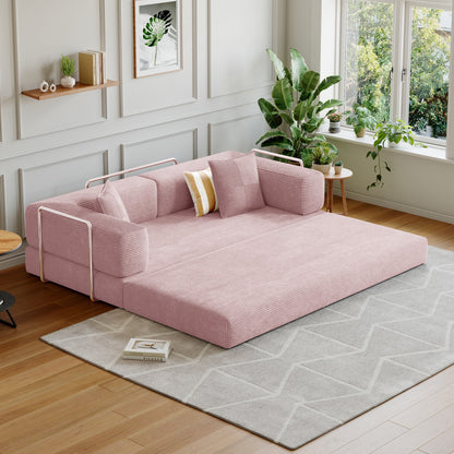 Convertible Sleeper Sofa Bed,Compressed Floor Boneless Couch,Modular Modern Corduroy Sofa for Living Room Bedroom -with Fixed-Shape Frame and Support Armrest,Easy Assembly(Green)