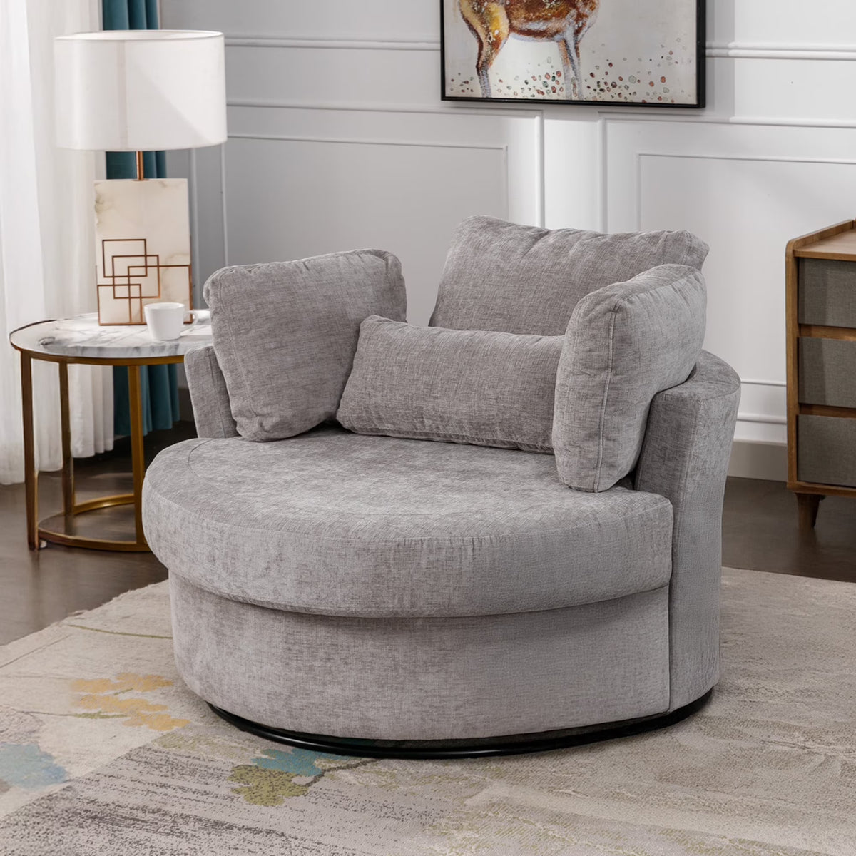 Muumblus Teddy Swivel Accent Barrel Chair, Modern Oversize Sherpa Comfy Round Reading Armchair for Living Room, Ivory