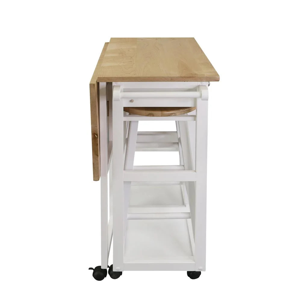 American Trails Breakfast Cart with Drop-Leaf Table, American Maple Top, Square - White
