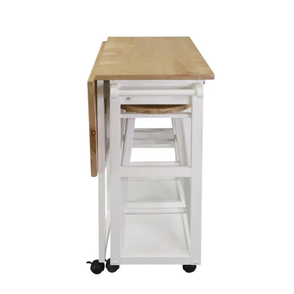 American Trails Breakfast Cart with Drop-Leaf Table, American Maple Top, Square - White