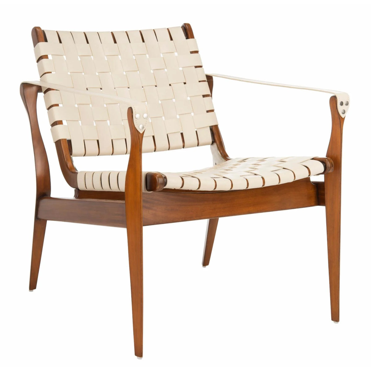 SAFAVIEH Couture Dilan Modern Leather Solid Safari Chair, Brown/Light Brown