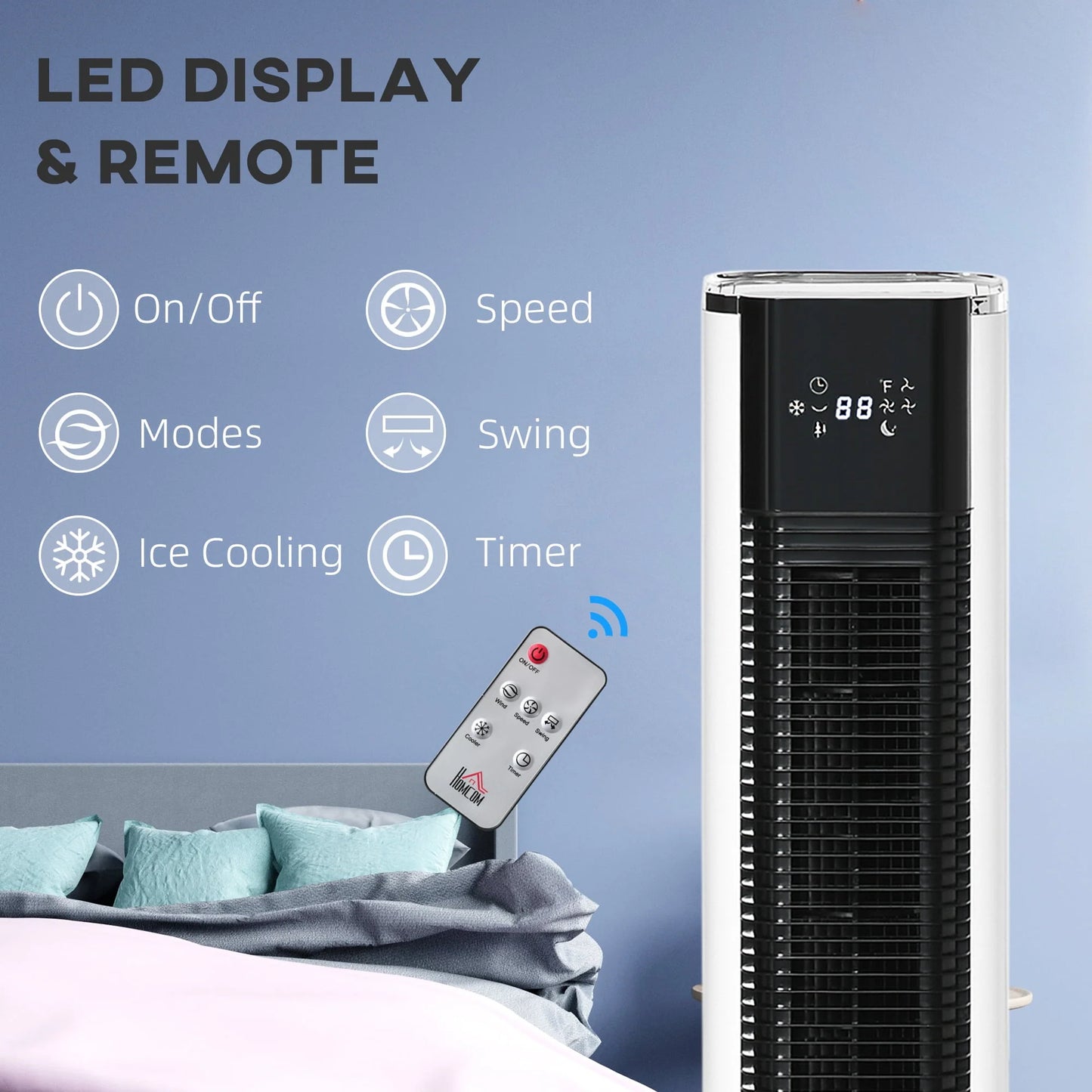HOMCOM 42" Portable Evaporative Air Cooler, 3-In-1 Ice Cooling Fan Humidifier with Remote, Timer, Oscillating, LED Display, and 1.6 Gal Water Tank, White