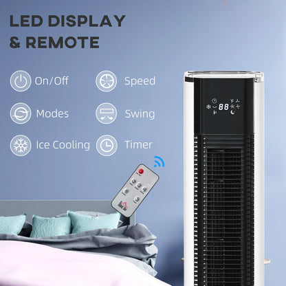 HOMCOM 42" Portable Evaporative Air Cooler, 3-In-1 Ice Cooling Fan Humidifier with Remote, Timer, Oscillating, LED Display, and 1.6 Gal Water Tank, White