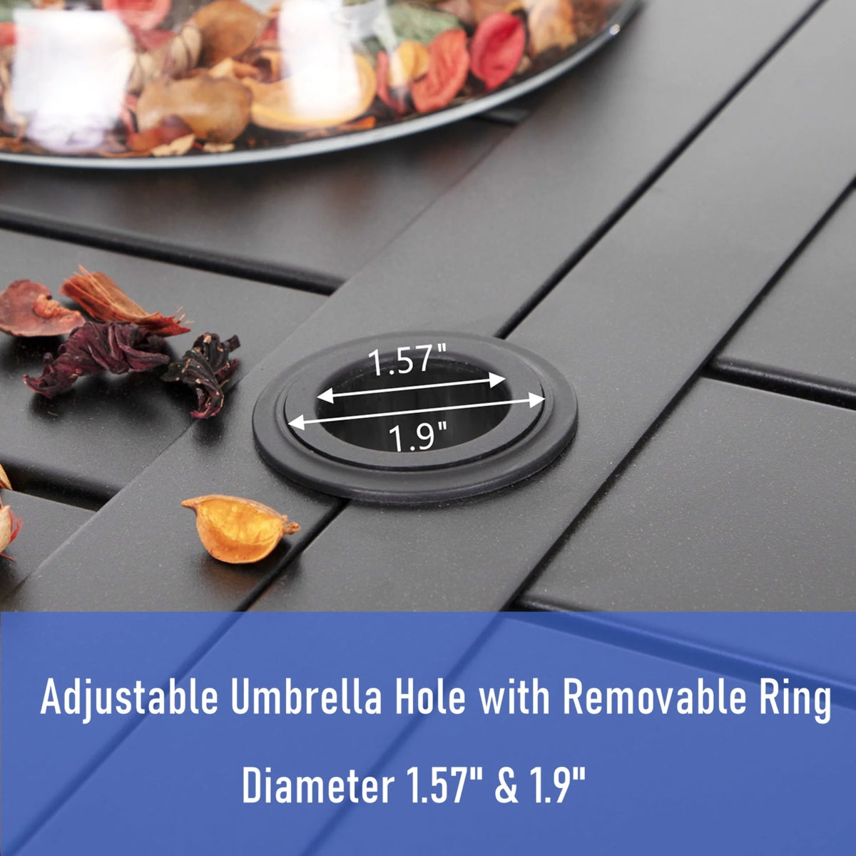 MF Studio 60" x 38" Rectangle Outdoor Dining Table with Umbrella Hole, Suitable for 6-Person, Black
