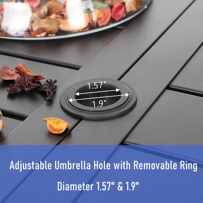 MF Studio 60" x 38" Rectangle Outdoor Dining Table with Umbrella Hole, Suitable for 6-Person, Black