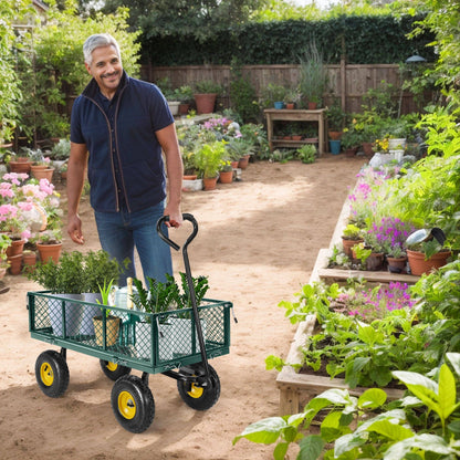Farmdex Steel Mesh Garden Cart with 10" Tires Wagon Cart Newest Garden Utility Carts Heavy Duty 660LBS Capacity Folding Utility Wagon with Removable Sides, Garden Wagon for Yard