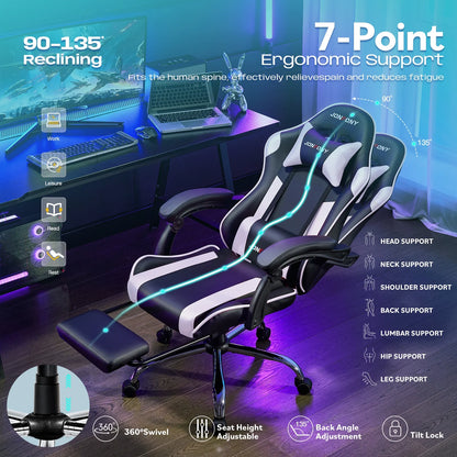 JONPONY Big and Tall Gaming Chair, Ergonomic Design, Gamer Chair PU Leather with Footrest and Lumbar Support, High Back Office Chair Support 8 Hours Long Sitting, Computer Chair,Black Grey