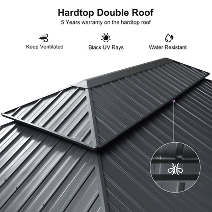 PURPLE LEAF 8' X 8' Gazebo Outdoor Gazebo Permanent Hardtop Gazebo with Galvanized Steel Double Roof for Patio Backyard Deck Aluminum Gazebo with Netting and Curtains Grey