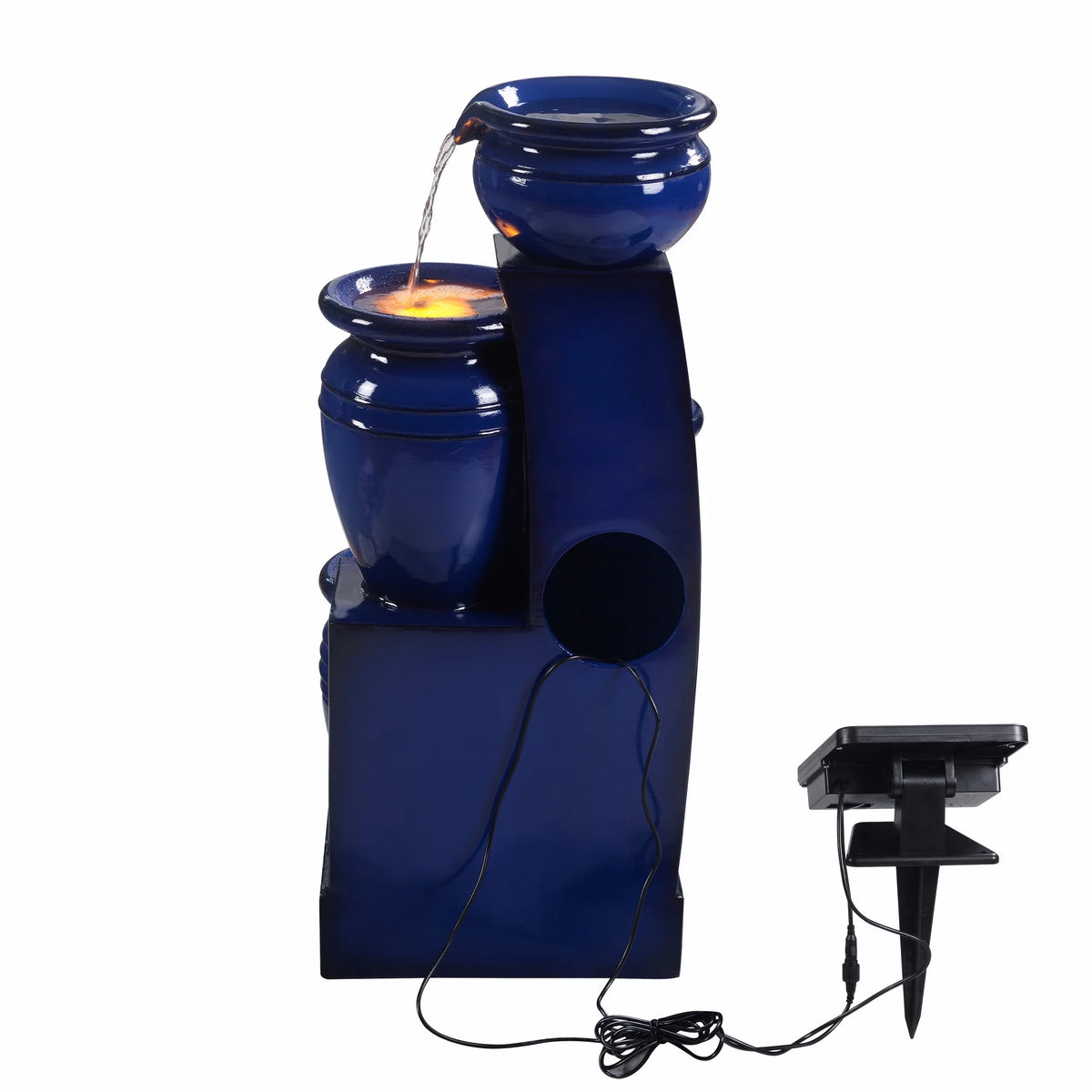 Teamson Home 28.74" Solar Water Fountain with LED Lights, Navy