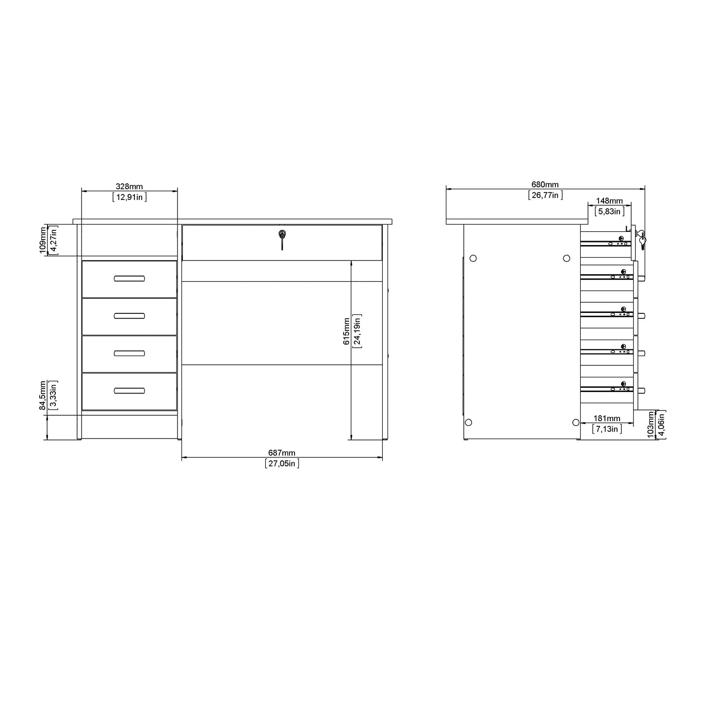 Tvilum Walden 5 Drawer Office Desk with 1 Locking Drawer for Adults, White