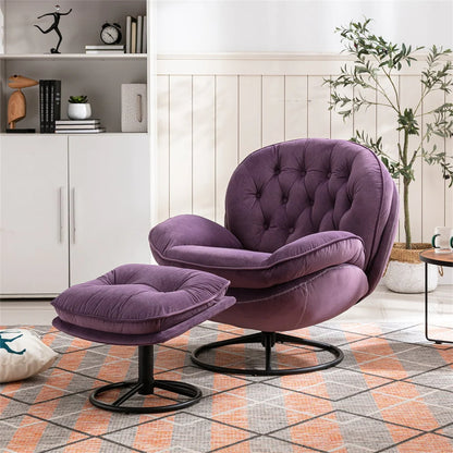 Velvet Swivel Accent Chair with Ottoman Set, Modern Lounge Chair with Footrest and Metal Base Comfy Armchair with 360 Degree Swiveling Single Sofa Chair Accent Chairs for Living Room, Green