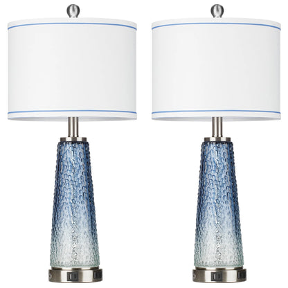 Cinkeda Modern Table Lamp Set of 2 for Bedroom Living Room with USB A+C Ports AC Outlet Gradient Grey Glass Nightlight Nightstand Bedside Lamps