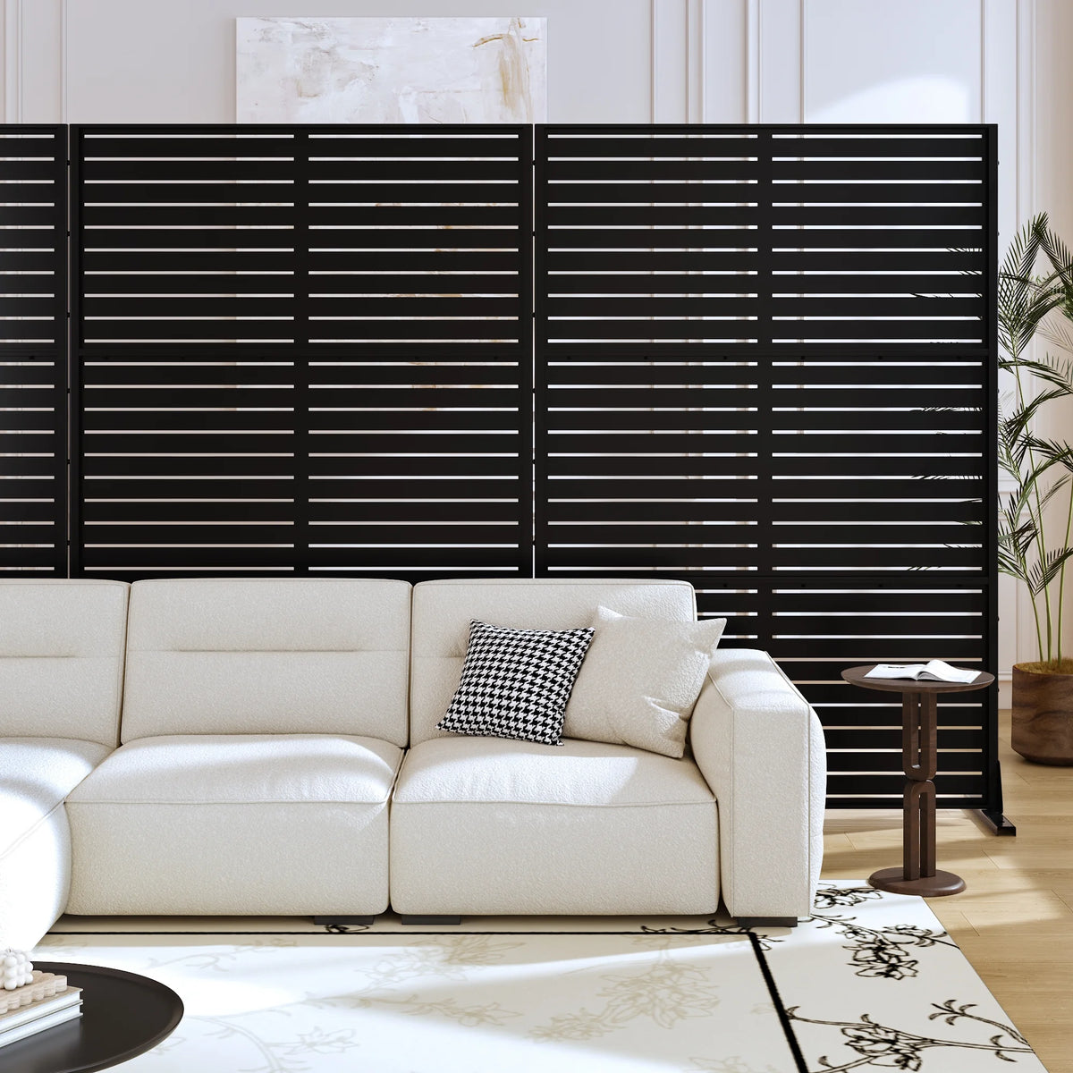 MAYEERTY 72*47" Outdoor Black Metal Privacy Panel Screen for Patio, Classic Louvered