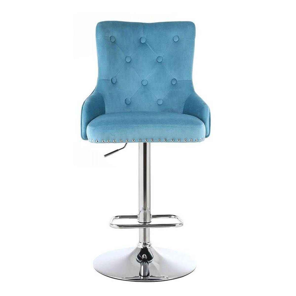 Alexent  2PCS Swivel Bar Stools, High Back, Button Tufted, Silver Footrest and Nailhead Trim Swivel Bar Chairs for Kitchen, Bar Velvet Upholstered Bar Stools, Dark Blue