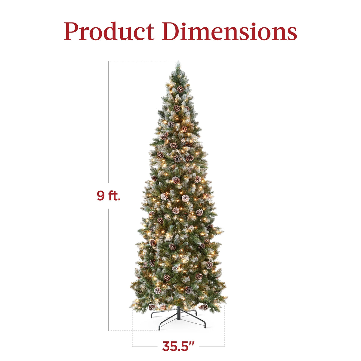 Best Choice Products 6ft Pre-Lit Partially Flocked Pencil Christmas Tree w/ 250 Lights, Pine Cones, Foldable Stand
