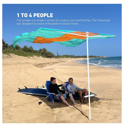 Flow Shade Beach Tent Wind Sun Canopy Portable Easy Set Up UPF 50+ No Assembly Requires 3-30 MPH - 1 to 4 People - 8 Foot X 8 Foot Fabric Top