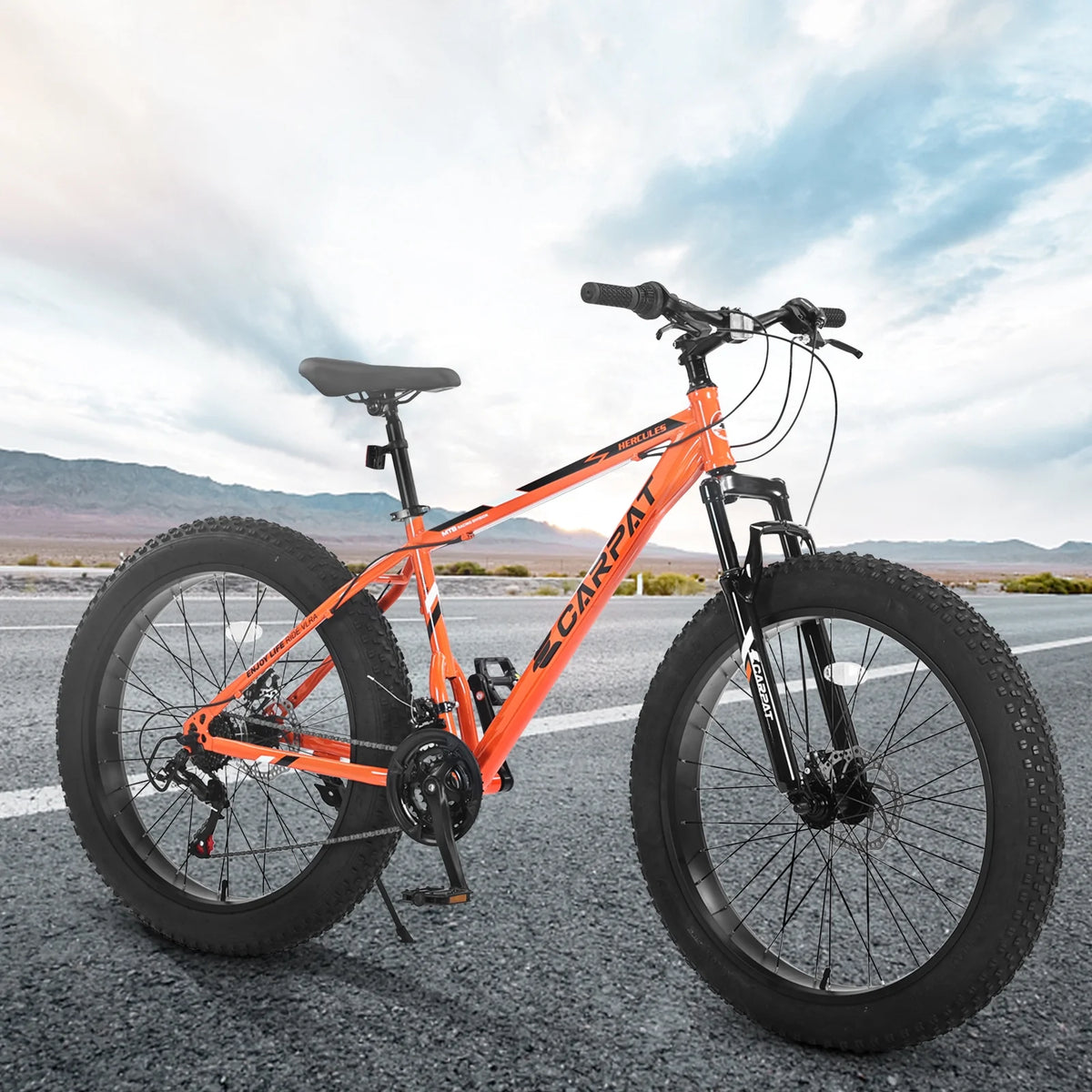 26-Inch Fat Tire Bike for Adults/Teens, Shimano 21-Speed Mountain Trail Bike with Dual Disc Brakes-Black