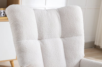 Rocking Chair Nursery,Teddy Upholstered Glider Rocker with High Backrest,Modern Rocking Accent Chairs Glider Recliner for Living Room, Nursery, Bedroom,White