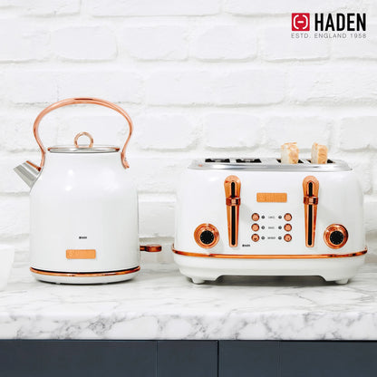 Haden Heritage 1500 1.7 Electric Kettle, Matte Black Finish with Copper Accents