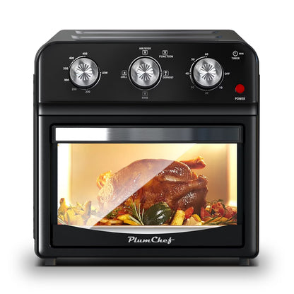 PlumChef 12 Quart 4 Slices Air Fryer Convection Toaster Oven, 1500W , 4 Cooking Modes,  7 in 1 Multifunction with Roast,  Bake, Grill, Broil, Toast, Dehydrate, Defrost, Stainless Stee
